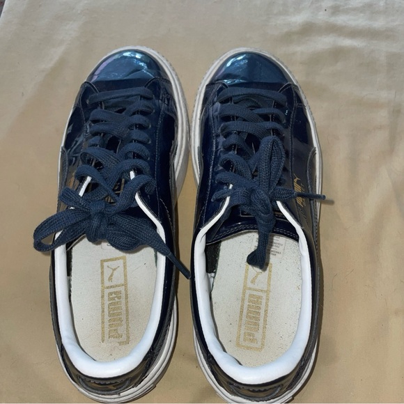 Puma Basket Platform Navy Patent Leather Sneakers Y2K Style. Women's US 8.5 - Picture 2 of 8